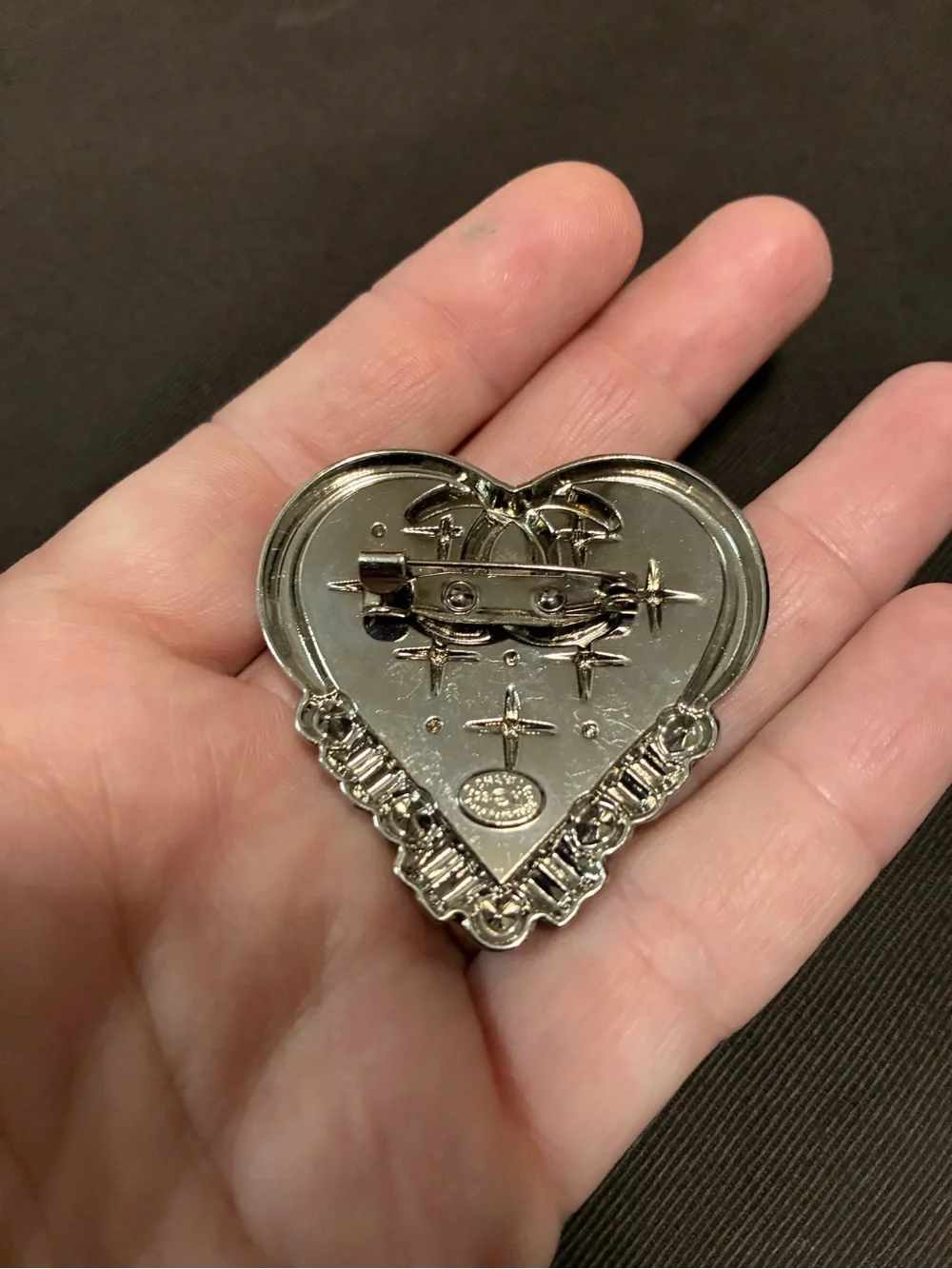 Black Heart Logo Brooch with Crystal Accents